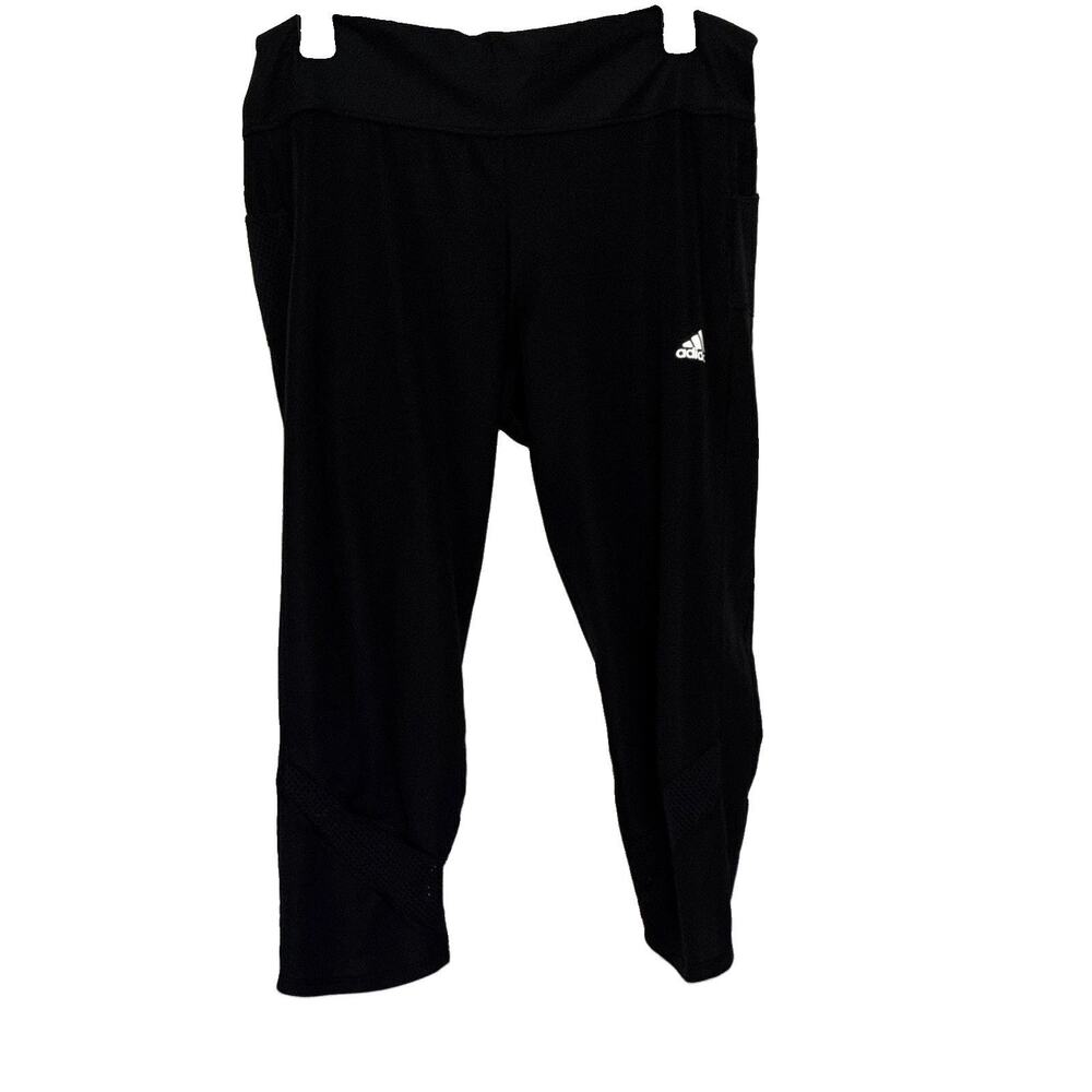 adidas AEROREADY Women's Black Cropped Leggings Mesh Pockets Sz XL Regular